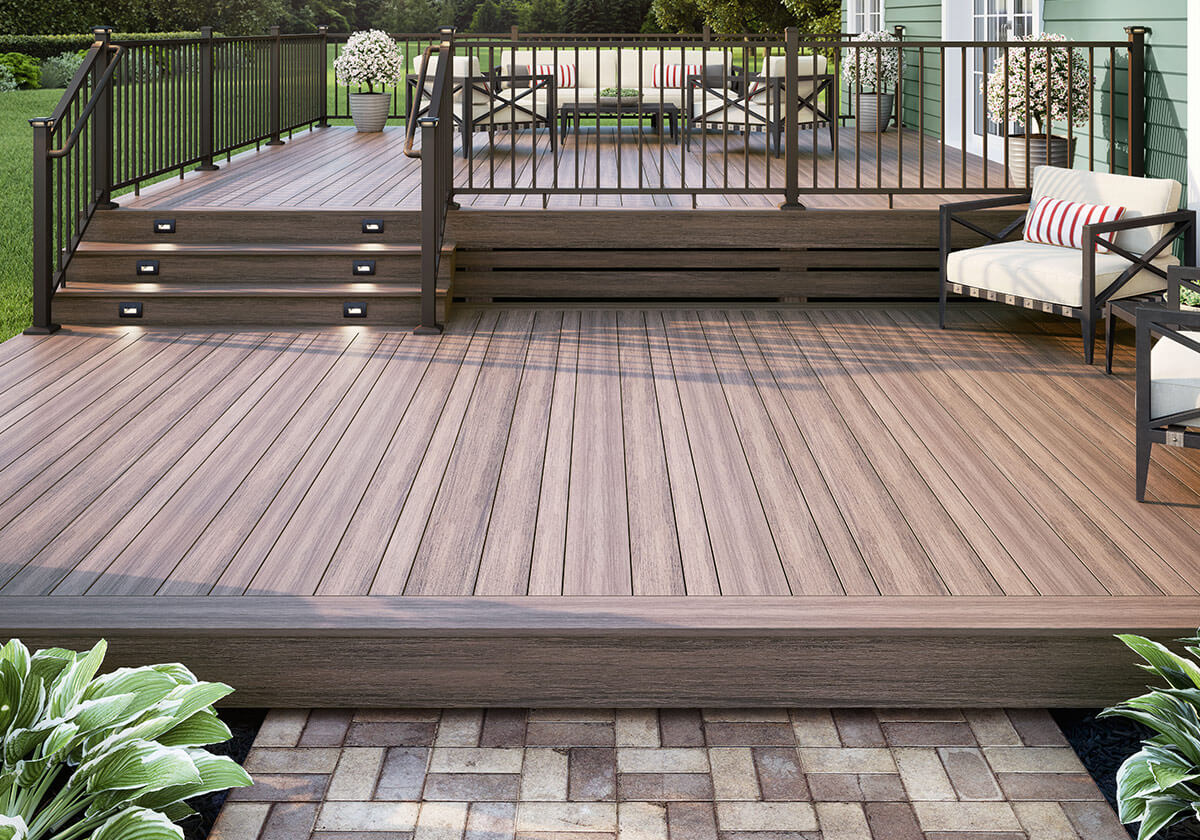 Composite decking boards as outdoor seating area