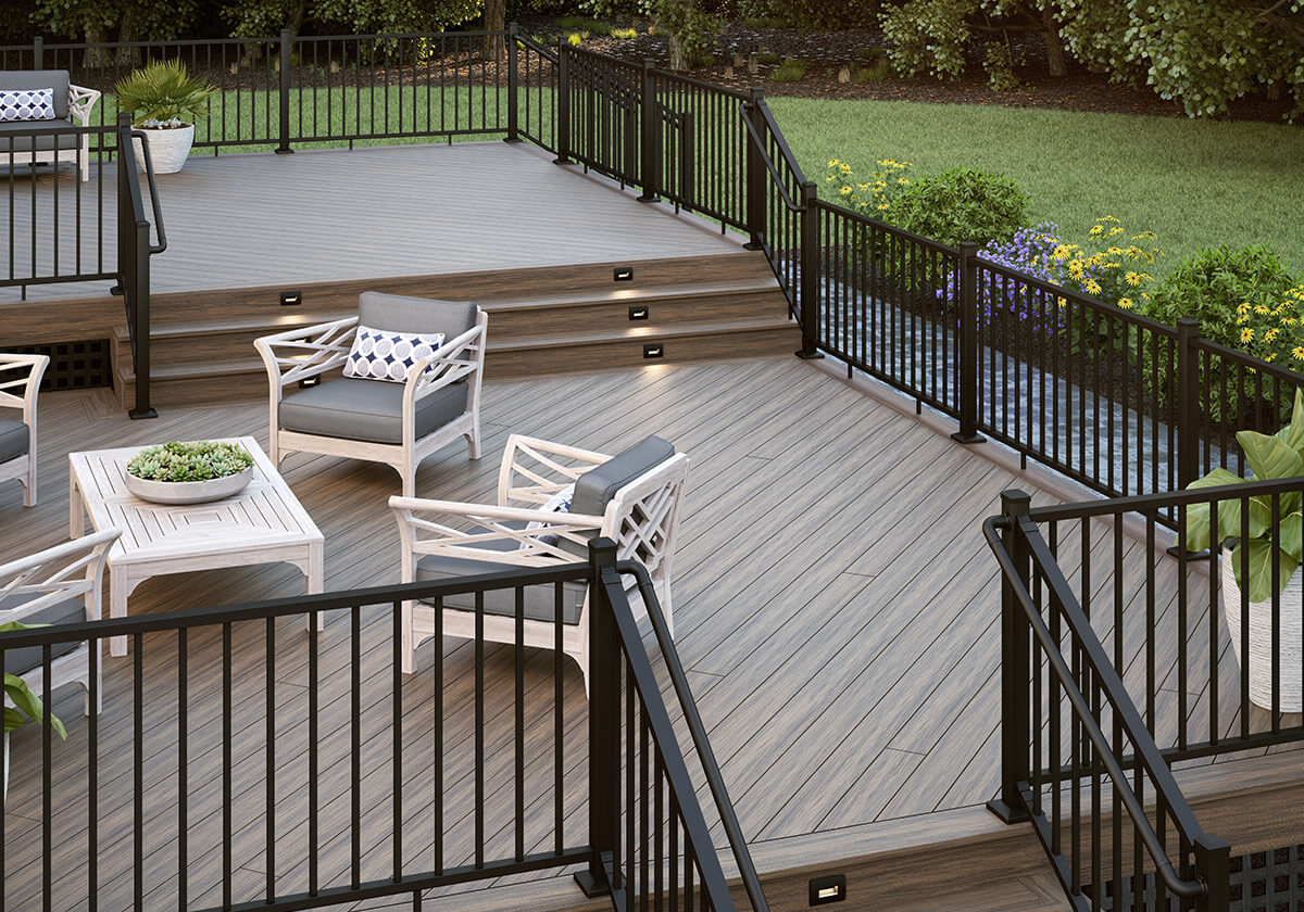 Patio of Voyage mineral-based decking